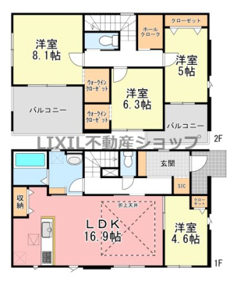  �y1����/�Ԏ�}�z 16.9����LDK��4.6���̗m�����אڂ��Ă���A�L�X�g���܂��� 2�K�ɂ̓E�H�[�N�C���N���[�[�b�g������A���[���L�x�ł���