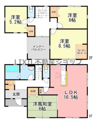  �y1����/�Ԏ�}�z16.5����LDK��6���̘a�����אڂ��Ă���A�L�X�g���܂���2�K�ɂ̓E�H�[�N�C���N���[�[�b�g������A���[���L�x�ł���